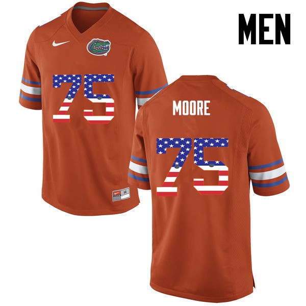 Florida Gators Men #75 TJ Moore College Football USA Flag Fashion Orange